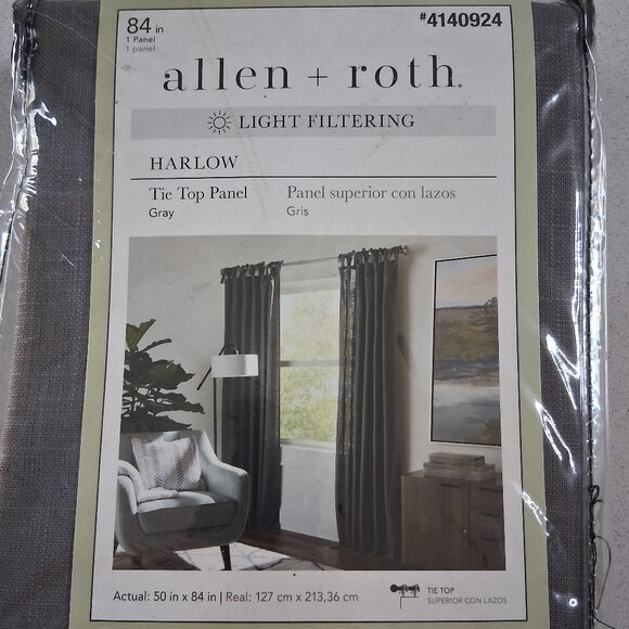 Allen+Roth Set of 2 Solid Gray Light Filtering Curtain Panels 50"x84" - Picture 3 of 11